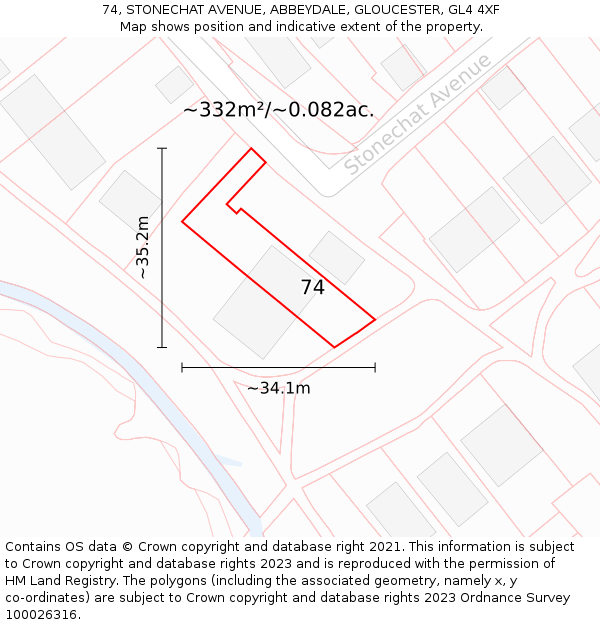 74, STONECHAT AVENUE, ABBEYDALE, GLOUCESTER, GL4 4XF: Plot and title map