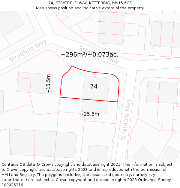 74, STRATFIELD WAY, KETTERING, NN15 6GS: Plot and title map