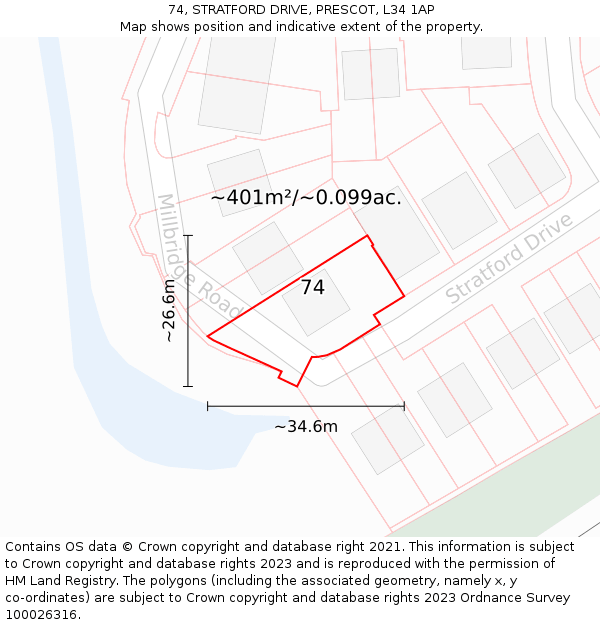 74, STRATFORD DRIVE, PRESCOT, L34 1AP: Plot and title map