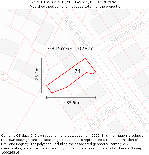 74, SUTTON AVENUE, CHELLASTON, DERBY, DE73 6PH: Plot and title map