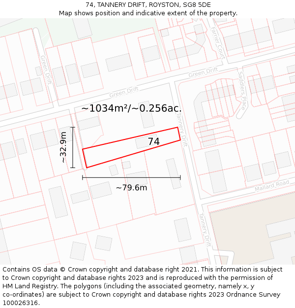 74, TANNERY DRIFT, ROYSTON, SG8 5DE: Plot and title map