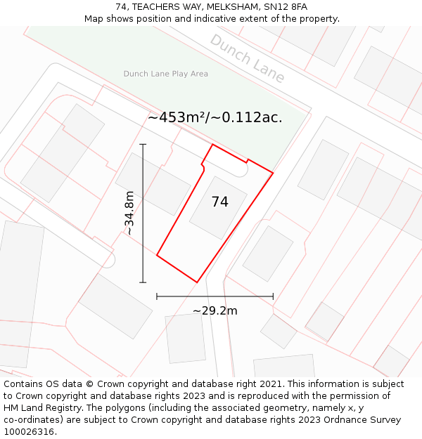 74, TEACHERS WAY, MELKSHAM, SN12 8FA: Plot and title map