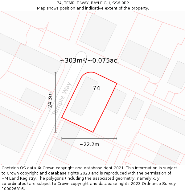 74, TEMPLE WAY, RAYLEIGH, SS6 9PP: Plot and title map