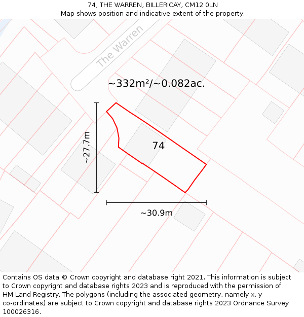 74, THE WARREN, BILLERICAY, CM12 0LN: Plot and title map