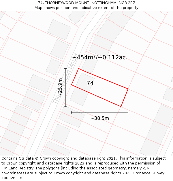 74, THORNEYWOOD MOUNT, NOTTINGHAM, NG3 2PZ: Plot and title map