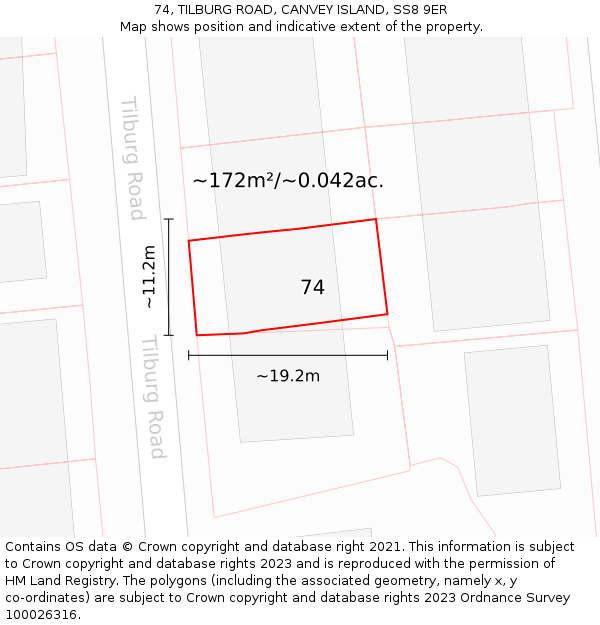 74, TILBURG ROAD, CANVEY ISLAND, SS8 9ER: Plot and title map