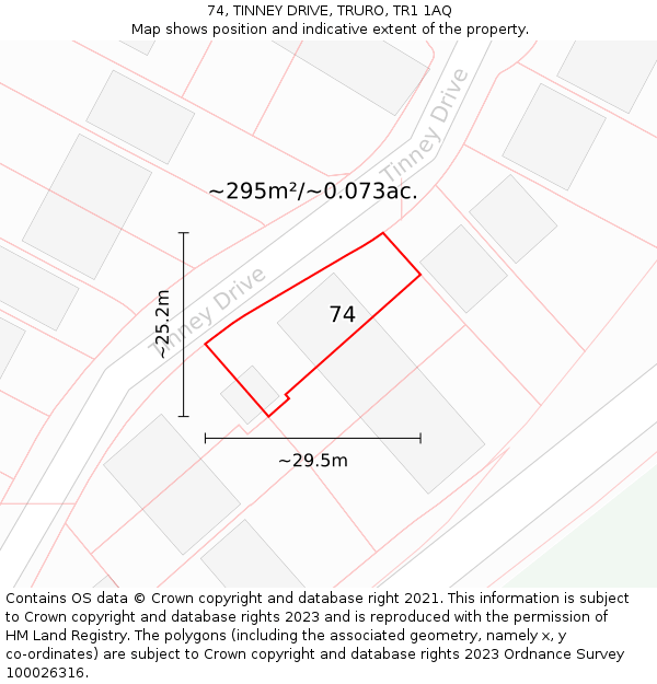 74, TINNEY DRIVE, TRURO, TR1 1AQ: Plot and title map