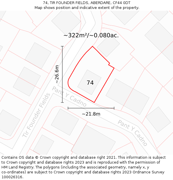 74, TIR FOUNDER FIELDS, ABERDARE, CF44 0DT: Plot and title map