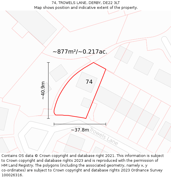 74, TROWELS LANE, DERBY, DE22 3LT: Plot and title map