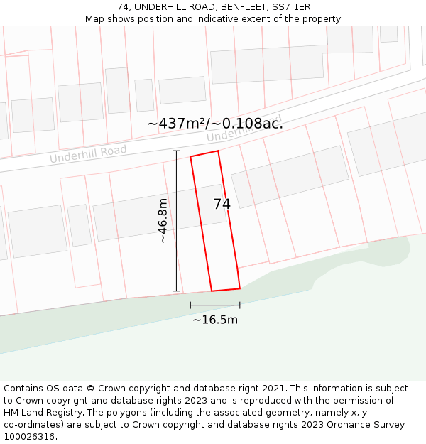 74, UNDERHILL ROAD, BENFLEET, SS7 1ER: Plot and title map