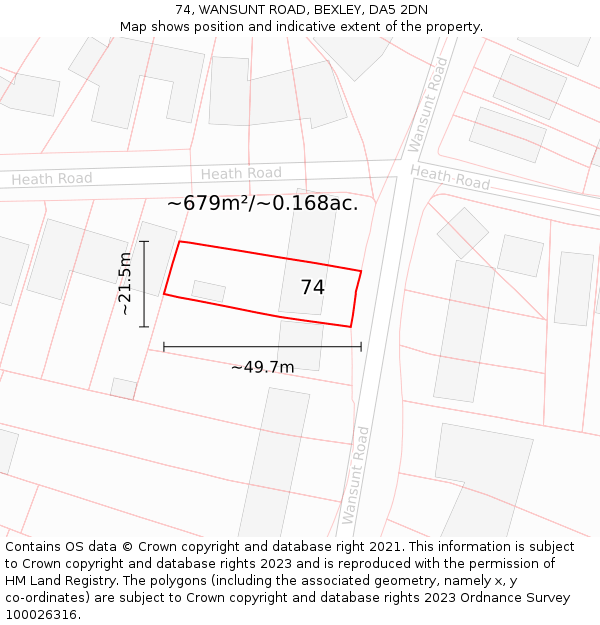 74, WANSUNT ROAD, BEXLEY, DA5 2DN: Plot and title map