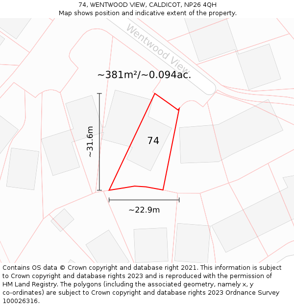 74, WENTWOOD VIEW, CALDICOT, NP26 4QH: Plot and title map