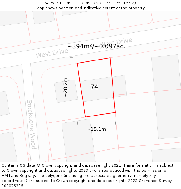 74, WEST DRIVE, THORNTON-CLEVELEYS, FY5 2JG: Plot and title map