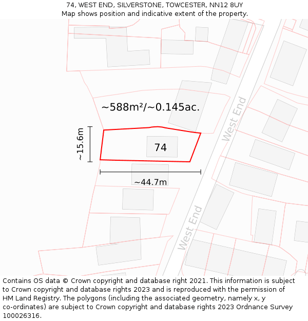 74, WEST END, SILVERSTONE, TOWCESTER, NN12 8UY: Plot and title map