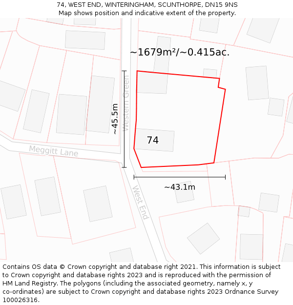 74, WEST END, WINTERINGHAM, SCUNTHORPE, DN15 9NS: Plot and title map