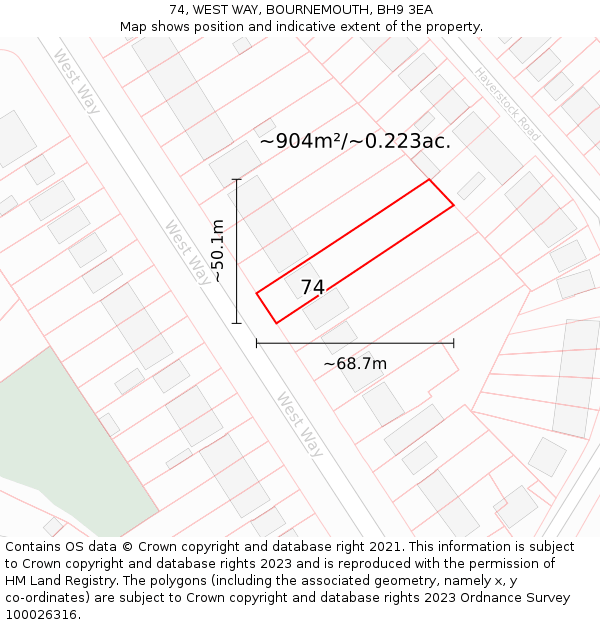 74, WEST WAY, BOURNEMOUTH, BH9 3EA: Plot and title map