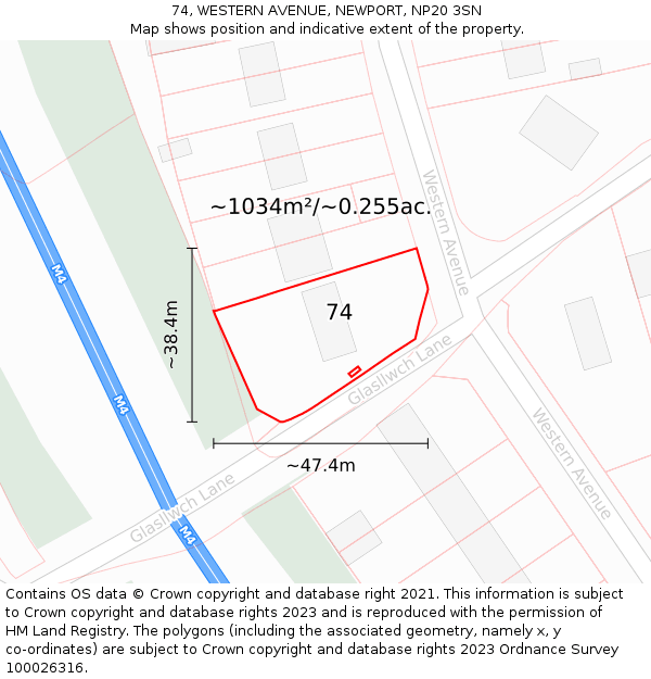 74, WESTERN AVENUE, NEWPORT, NP20 3SN: Plot and title map