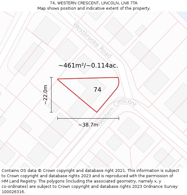74, WESTERN CRESCENT, LINCOLN, LN6 7TA: Plot and title map