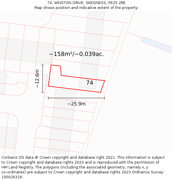 74, WINSTON DRIVE, SKEGNESS, PE25 2RE: Plot and title map