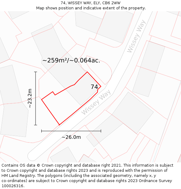 74, WISSEY WAY, ELY, CB6 2WW: Plot and title map