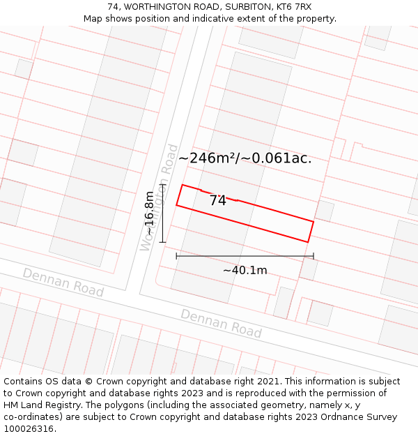 74, WORTHINGTON ROAD, SURBITON, KT6 7RX: Plot and title map
