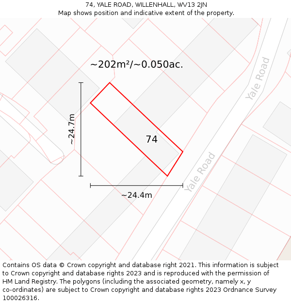 74, YALE ROAD, WILLENHALL, WV13 2JN: Plot and title map