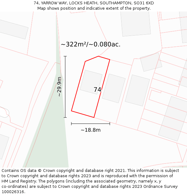 74, YARROW WAY, LOCKS HEATH, SOUTHAMPTON, SO31 6XD: Plot and title map