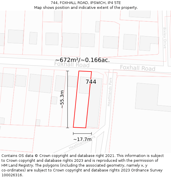 744, FOXHALL ROAD, IPSWICH, IP4 5TE: Plot and title map