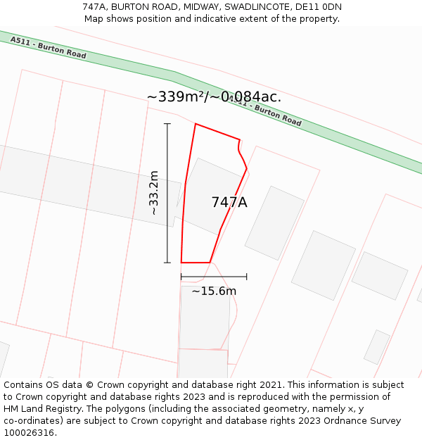 747A, BURTON ROAD, MIDWAY, SWADLINCOTE, DE11 0DN: Plot and title map