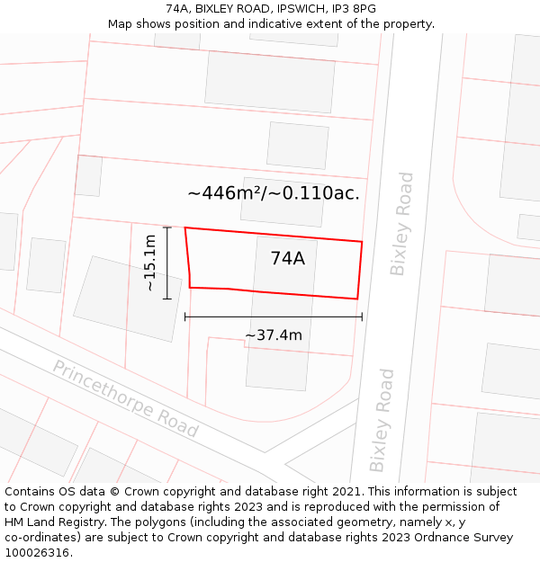 74A, BIXLEY ROAD, IPSWICH, IP3 8PG: Plot and title map