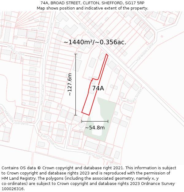 74A, BROAD STREET, CLIFTON, SHEFFORD, SG17 5RP: Plot and title map