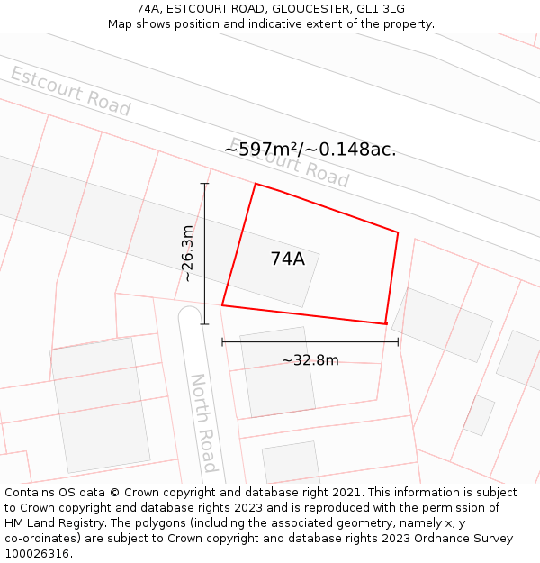 74A, ESTCOURT ROAD, GLOUCESTER, GL1 3LG: Plot and title map