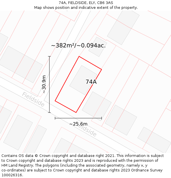 74A, FIELDSIDE, ELY, CB6 3AS: Plot and title map