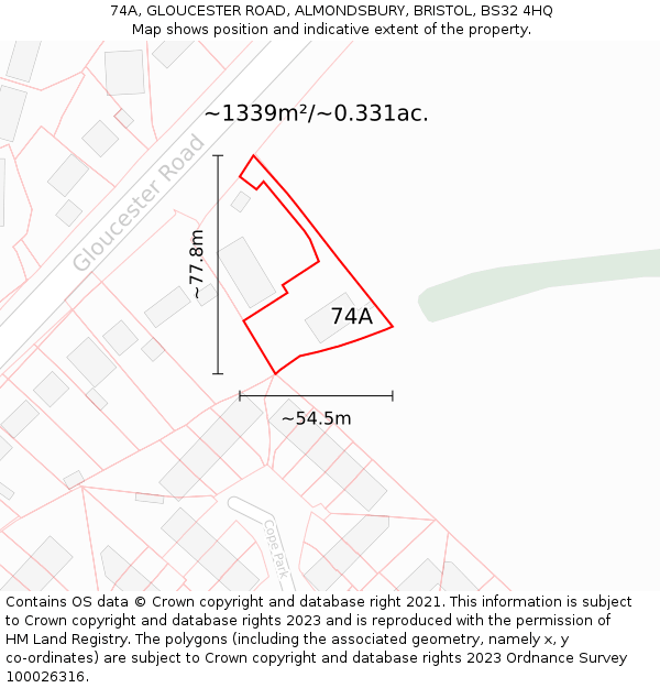 74A, GLOUCESTER ROAD, ALMONDSBURY, BRISTOL, BS32 4HQ: Plot and title map