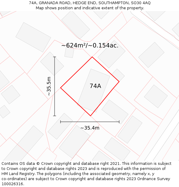 74A, GRANADA ROAD, HEDGE END, SOUTHAMPTON, SO30 4AQ: Plot and title map