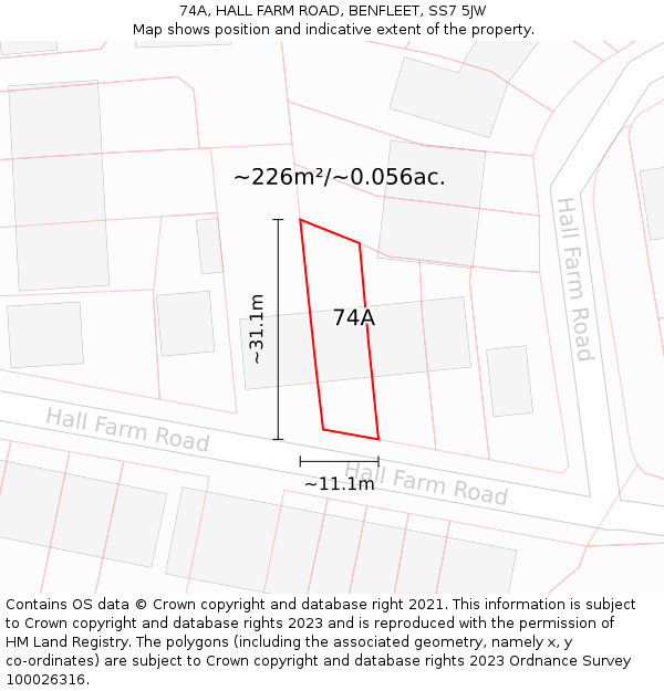 74A, HALL FARM ROAD, BENFLEET, SS7 5JW: Plot and title map
