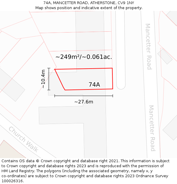 74A, MANCETTER ROAD, ATHERSTONE, CV9 1NY: Plot and title map