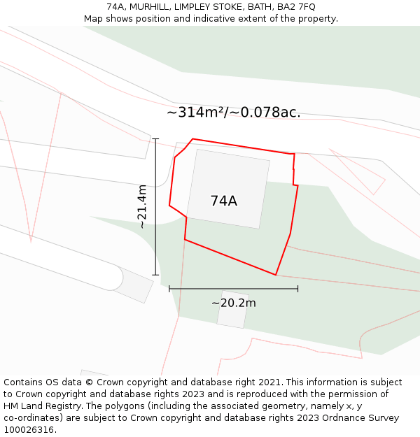 74A, MURHILL, LIMPLEY STOKE, BATH, BA2 7FQ: Plot and title map