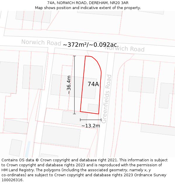 74A, NORWICH ROAD, DEREHAM, NR20 3AR: Plot and title map