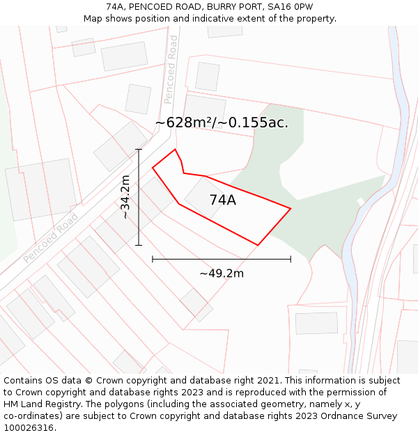 74A, PENCOED ROAD, BURRY PORT, SA16 0PW: Plot and title map