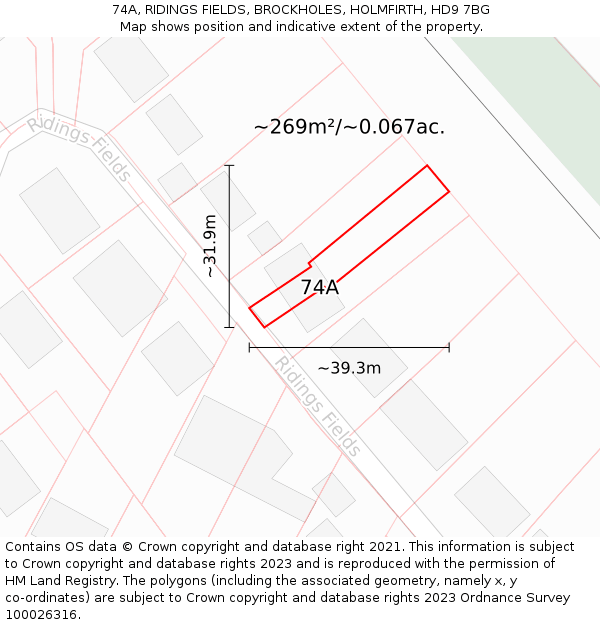 74A, RIDINGS FIELDS, BROCKHOLES, HOLMFIRTH, HD9 7BG: Plot and title map