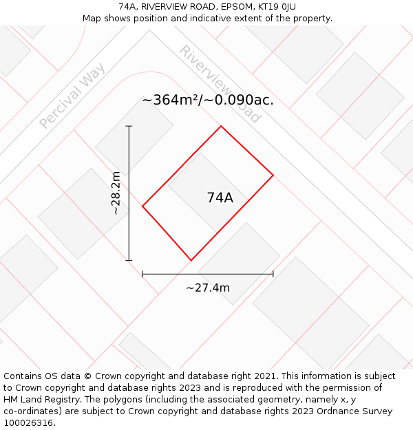 74A, RIVERVIEW ROAD, EPSOM, KT19 0JU: Plot and title map