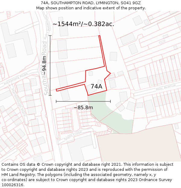 74A, SOUTHAMPTON ROAD, LYMINGTON, SO41 9GZ: Plot and title map