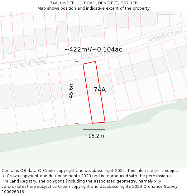 74A, UNDERHILL ROAD, BENFLEET, SS7 1ER: Plot and title map