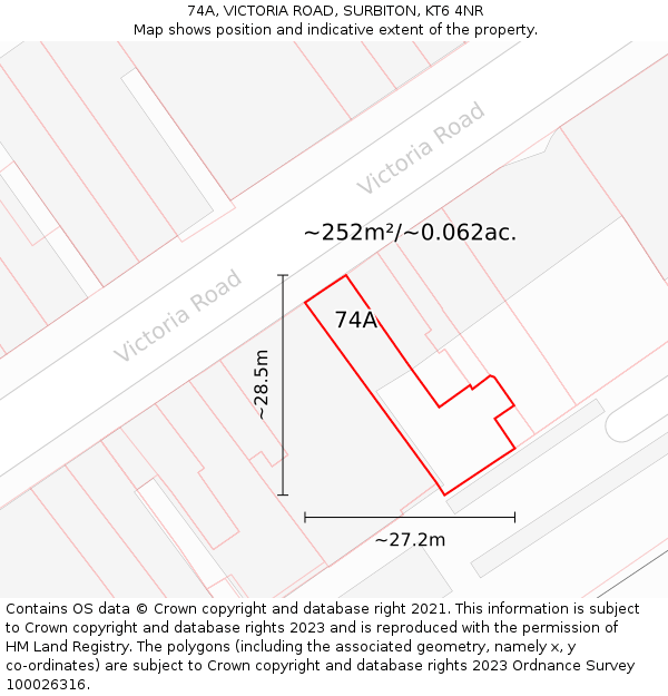 74A, VICTORIA ROAD, SURBITON, KT6 4NR: Plot and title map