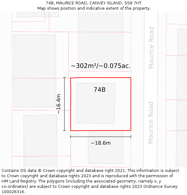 74B, MAURICE ROAD, CANVEY ISLAND, SS8 7HT: Plot and title map