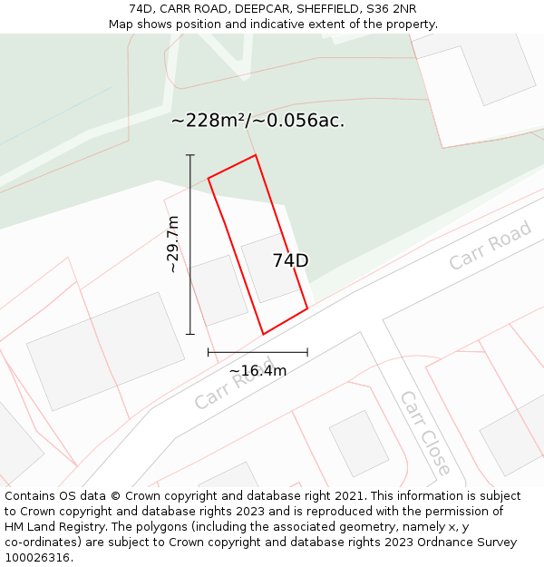 74D, CARR ROAD, DEEPCAR, SHEFFIELD, S36 2NR: Plot and title map