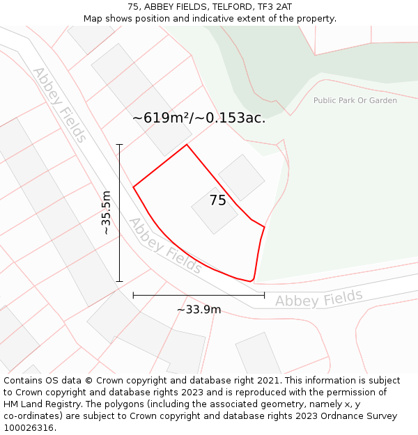 75, ABBEY FIELDS, TELFORD, TF3 2AT: Plot and title map