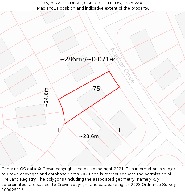 75, ACASTER DRIVE, GARFORTH, LEEDS, LS25 2AX: Plot and title map