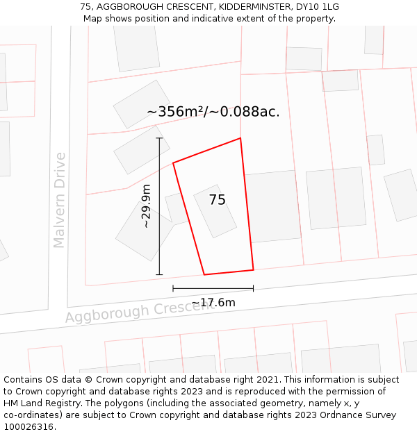 75, AGGBOROUGH CRESCENT, KIDDERMINSTER, DY10 1LG: Plot and title map